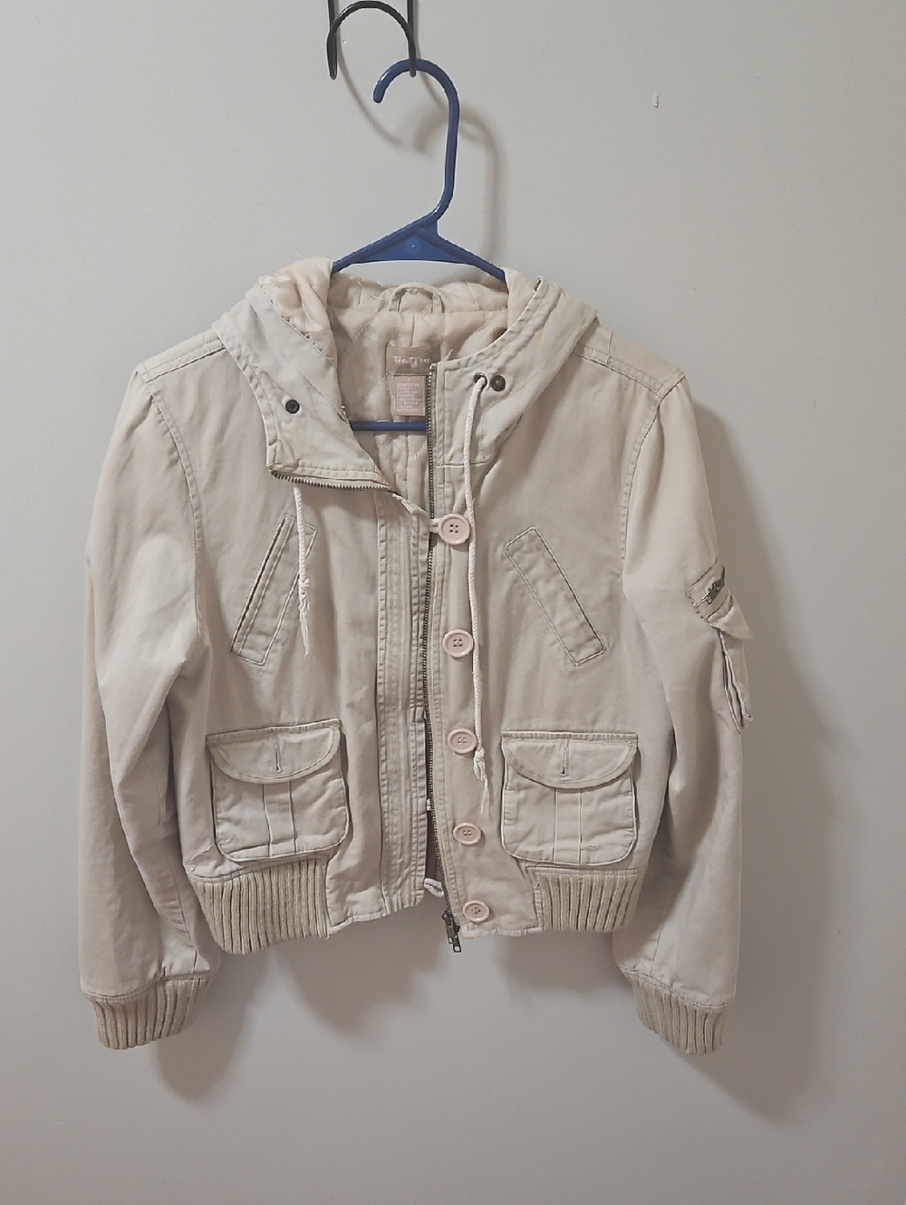 Forever 21 Cream Quilted Jacket with Label Detail